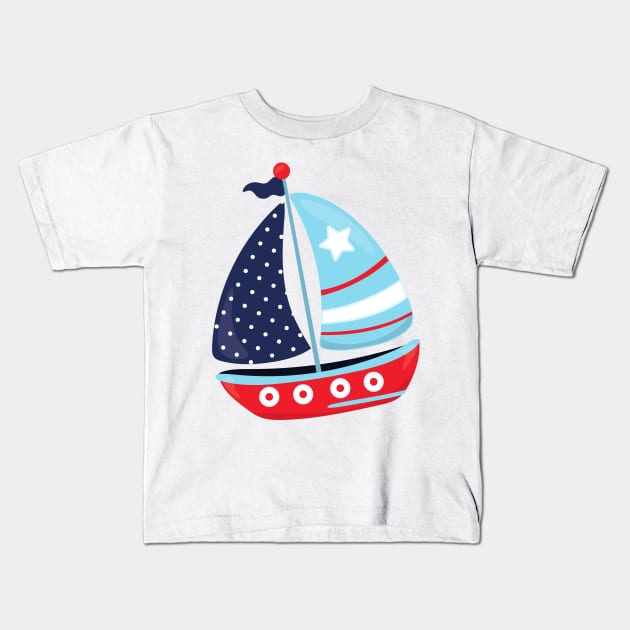 Sailing Boat, Sailor, Sailing, Boat, Ship, Sails Kids T-Shirt by Jelena Dunčević